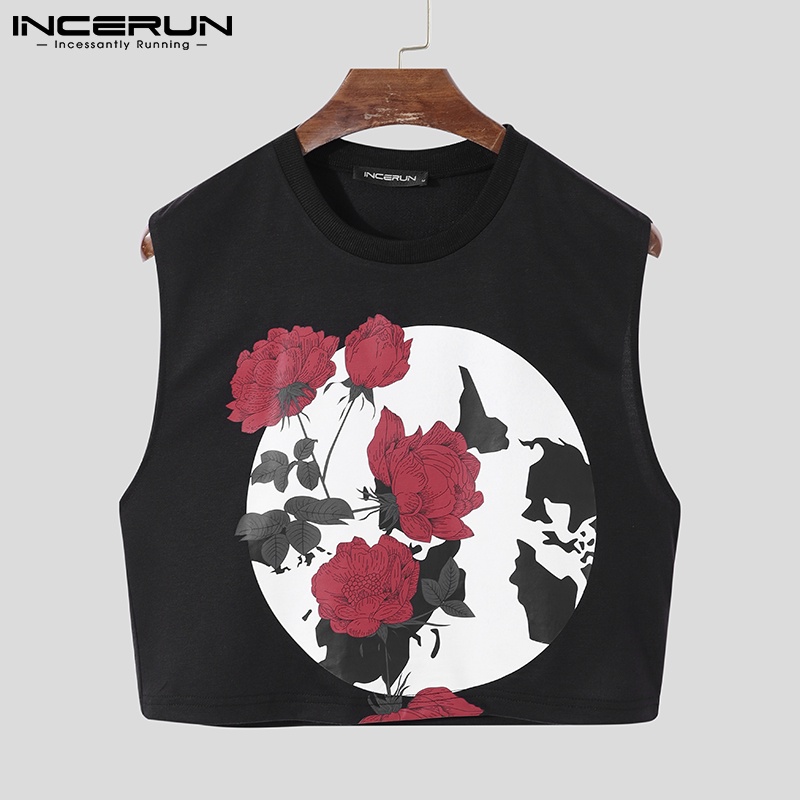 Áo croptop Incerun sát nách in họa tiết phong cách cổ điển thời trang mùa hè cá tính cho nam