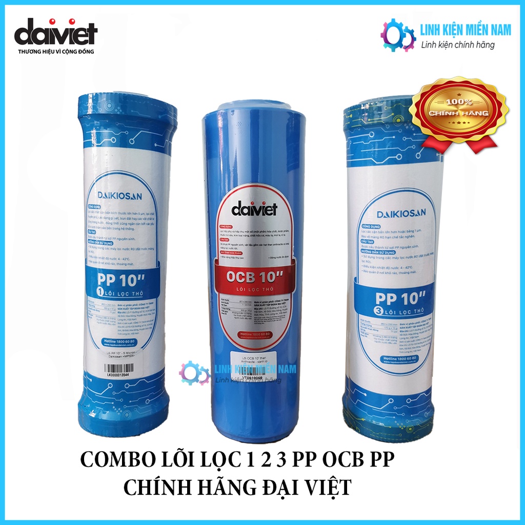 Combo lõi lọc nước số 1 2 3 - Chính Hãng Đại việt - PP - OCB - PP