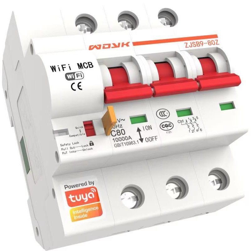 Aptomat CB thông minh Wifi Tuya 3P dòng 80A 63A bật tắt từ xa qua điện thoại