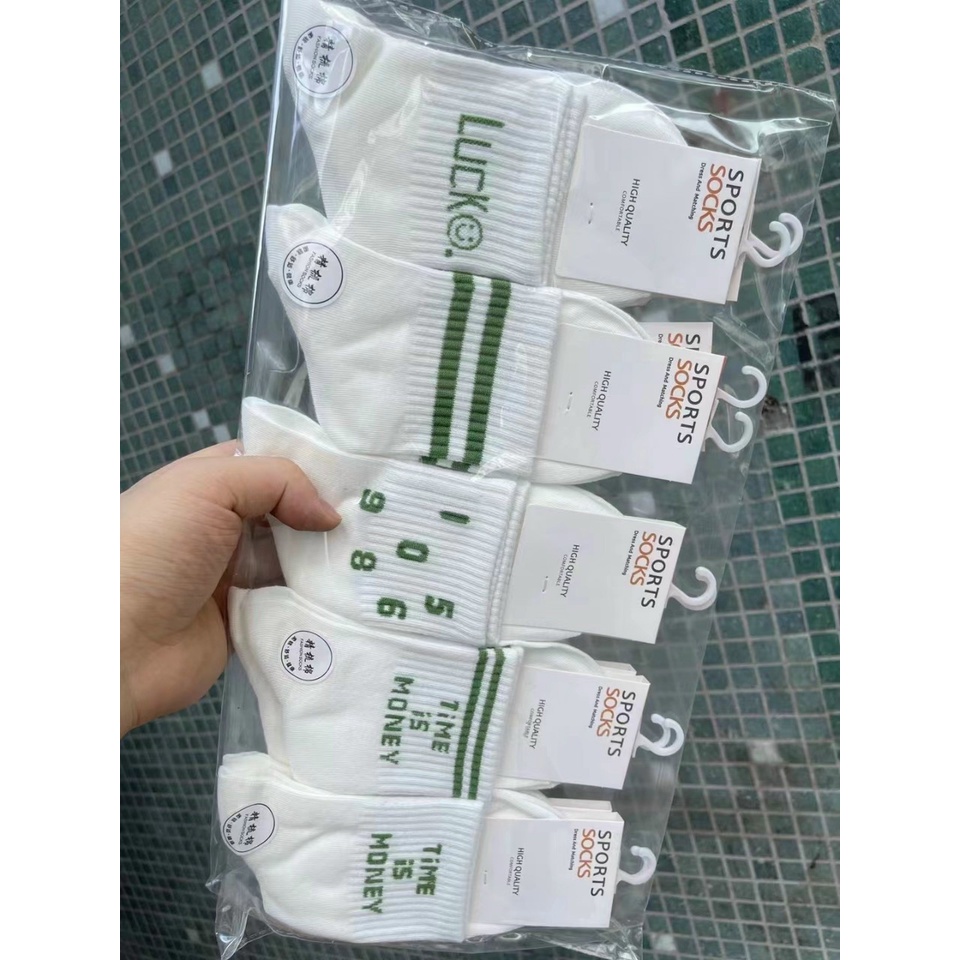 Tất Nữ Vớ Nữ Cổ Cao Set 5 Đôi Nhiều Màu Họa Tiết Dễ Thương Cute Chất Liệu Cotton Phong Cách Hàn Quốc- hàng tag