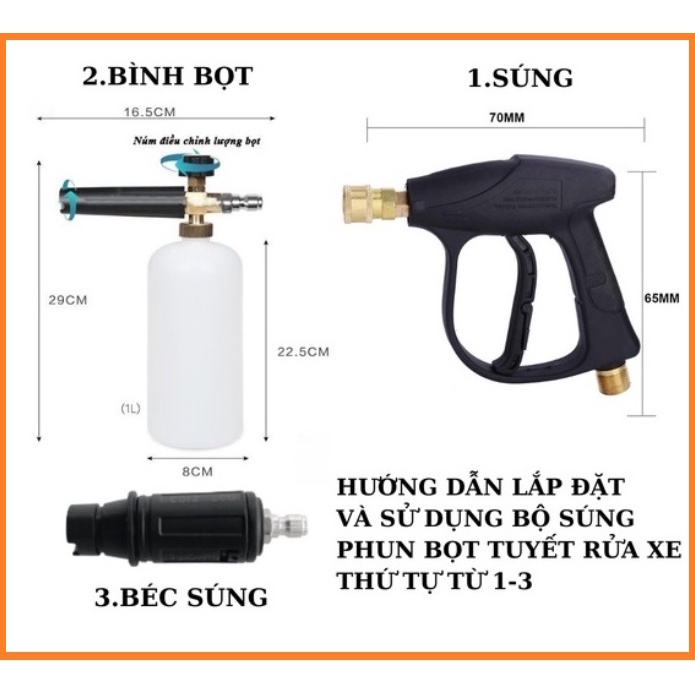 Bộ súng xịt rửa xe và bình tạo bọt tuyết cao cấp cho máy rửa xe áp lực cao, máy xịt rửa