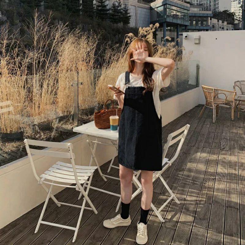 [ORDER] Váy yếm ngắn 2 màu basic style ulzzang Hàn Quốc (đen/trắng)