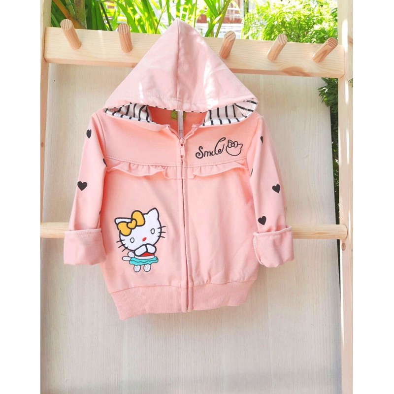 Áo khoác thun bé gái thêu đắp Kitty.