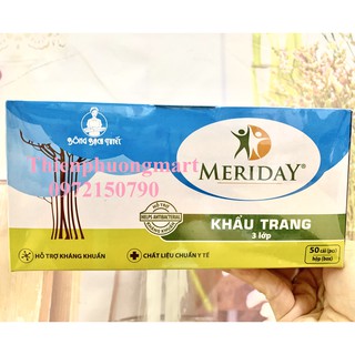 Khẩu trang Meriday màu Xanh 3 lớp Chính hãng Bông Bạch Tuyết 50 cái/ Hộp - Khẩu trang hỗ trợ kháng khuẩn