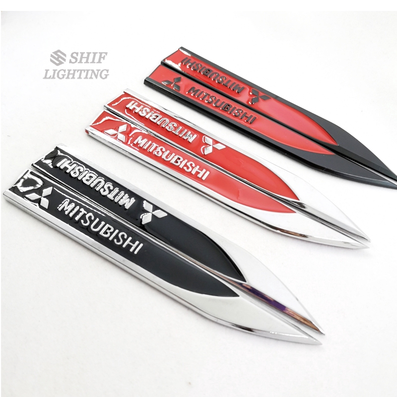 2 X Metal MITSUBISHI Logo Car Side Fender Decorative Blade Emblem Badge Sticker Blade Decal For MITSUBISHI