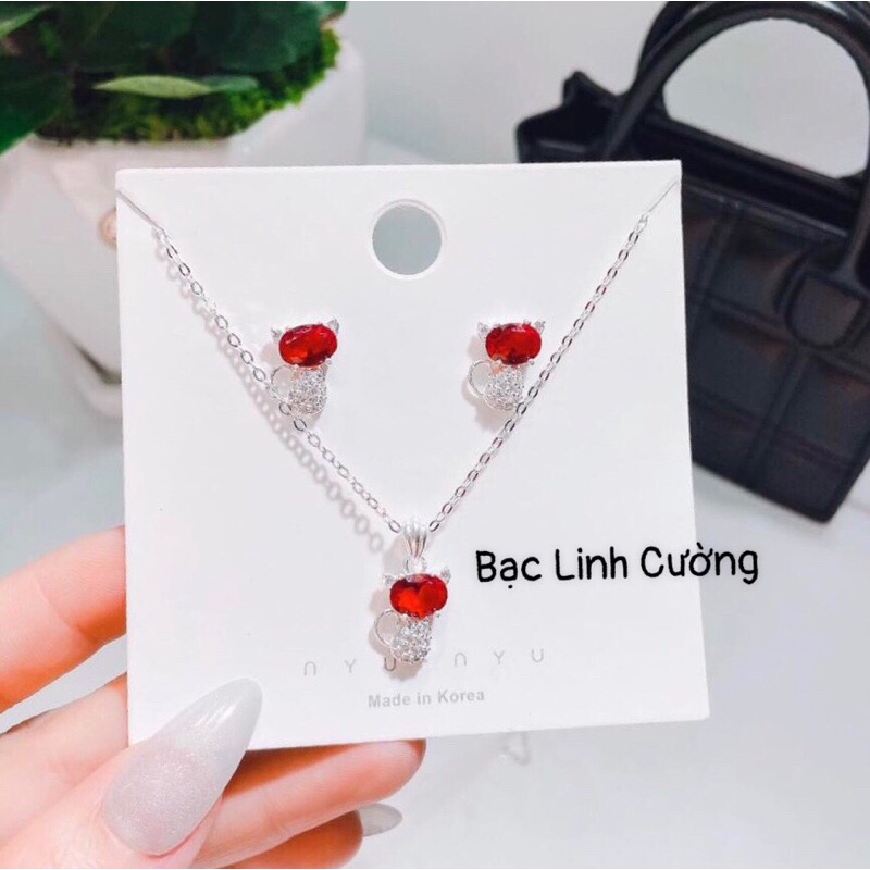 SET HỒ LY BẠC TA CỰC XINH XẮN CHO NỮ- (Gồm dây chuyền và bông tai)