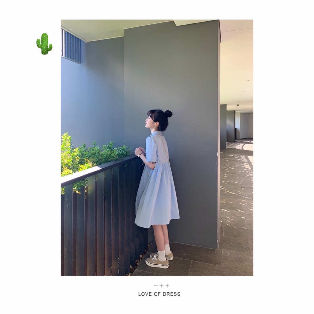 đầm dáng rộng xinh phối đính dây nơ nhỏ bbd hot chất kate mềm pc