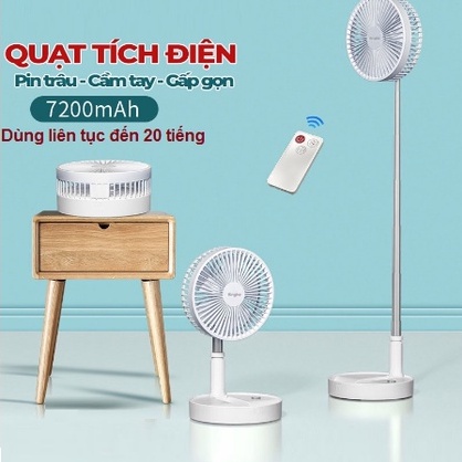 Quạt tích điện gấp gọn kéo dài pin 7200mAh có điều khiển từ xa
