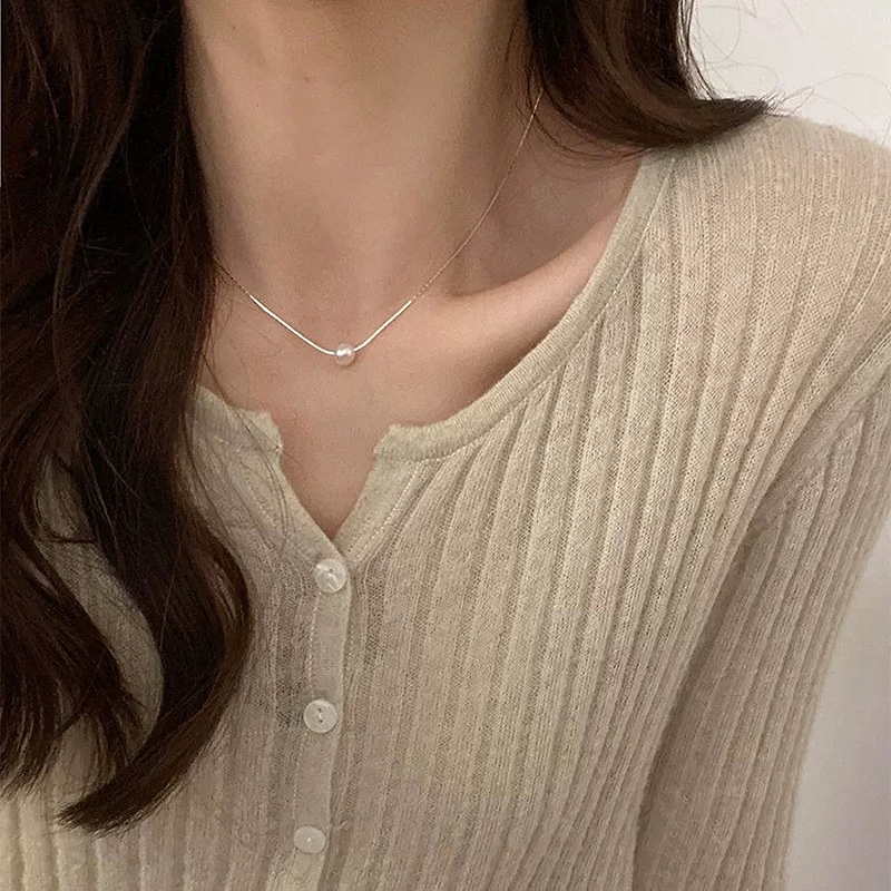 Dây Chuyền Đính Ngọc Trai Giả Phong Cách Hàn Quốc Thanh Lịch Dành Cho Nữ