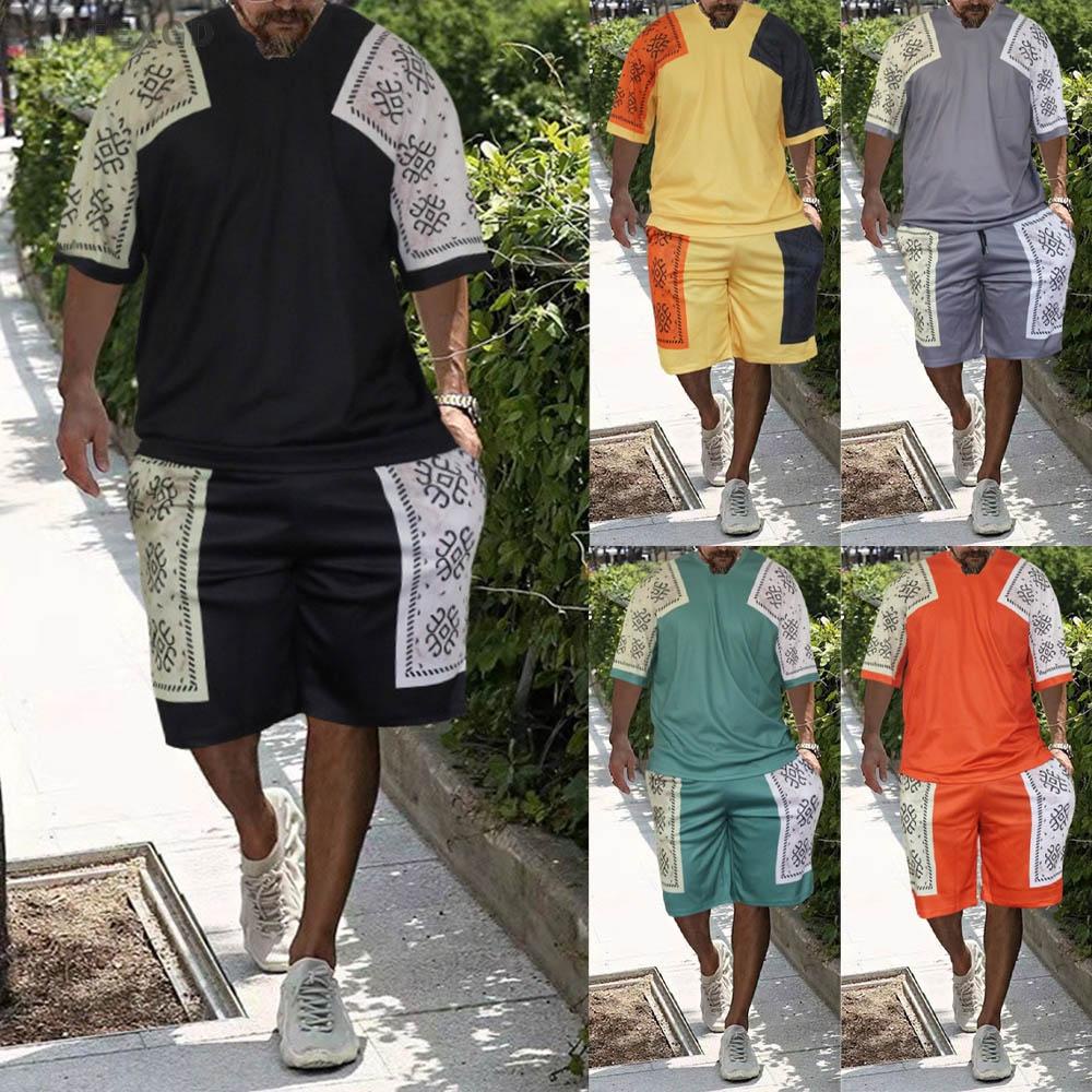 Mens Summer Set Casual Short Sleeve T Shirts Outfit 2-Piece Shorts Sweatsuit 3D brand new