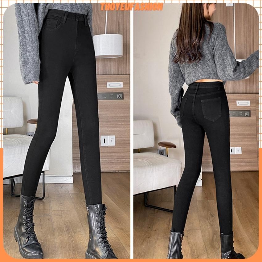 Quần tregging nữ lưng cạp cao dài dáng thun ôm bó legging skinny vải giữ nhiệt màu đen Q13 - Thoyeufashion