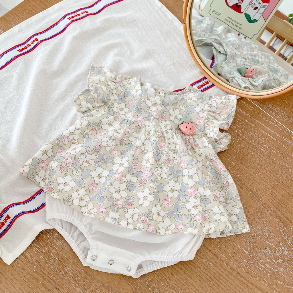 Bộ áo váy liền quần hoa tay bồng cho bé gái