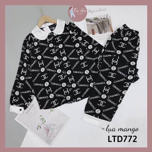 Đồ Bộ Pijama - Bộ Lụa Pizama Tay Dài Tiểu Thư Cổ Sen