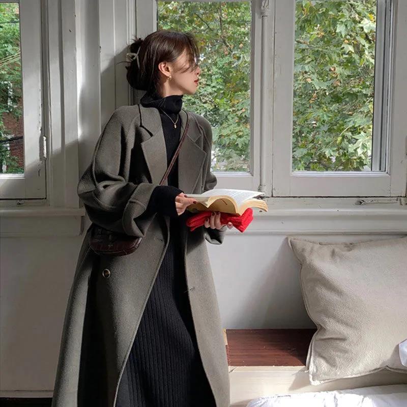 Áo khoác len dáng dài màu trắng thời trang chất lượng cao cho nữ