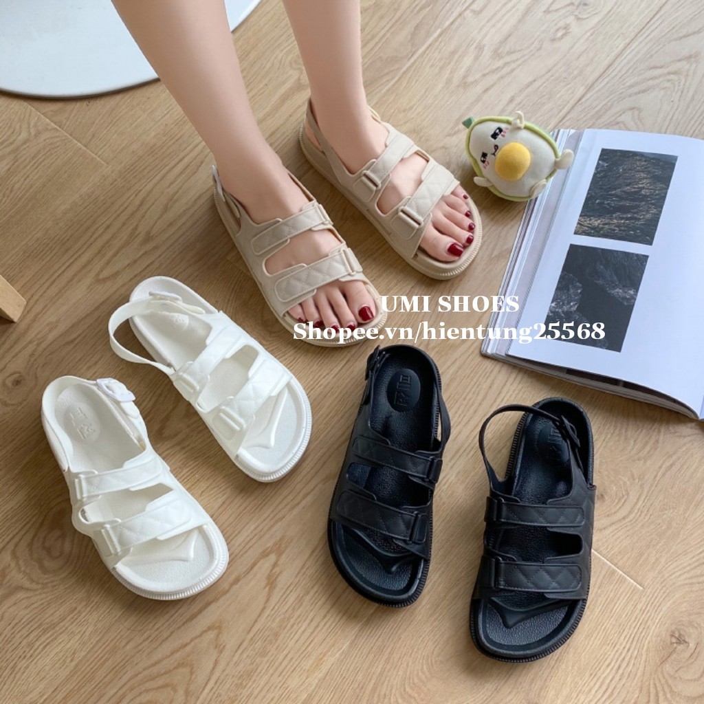 [LOẠI DẺO] Sandal ulzzang đi mưa nữ 2 quai ngang 3 màu đơn giản kem/đen/trắng 4 mùa lên đồ xinh đẹp mới cá tính rẻ xinh