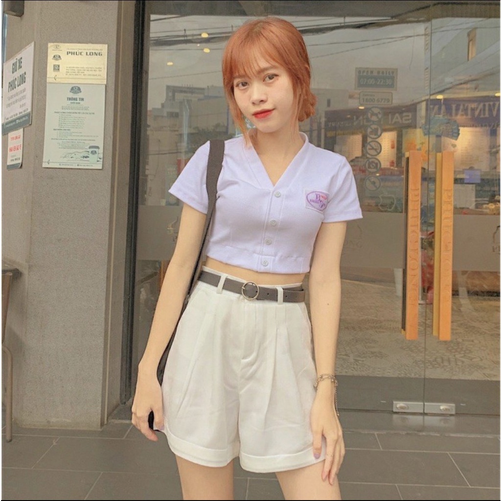 Áo croptop thêu logo- áo CARDIGAN croptop nữ chất thun tăm bozip KHUY CÀI về 4 màu trắng, đen, xanh, hồng, tím hàn quốc