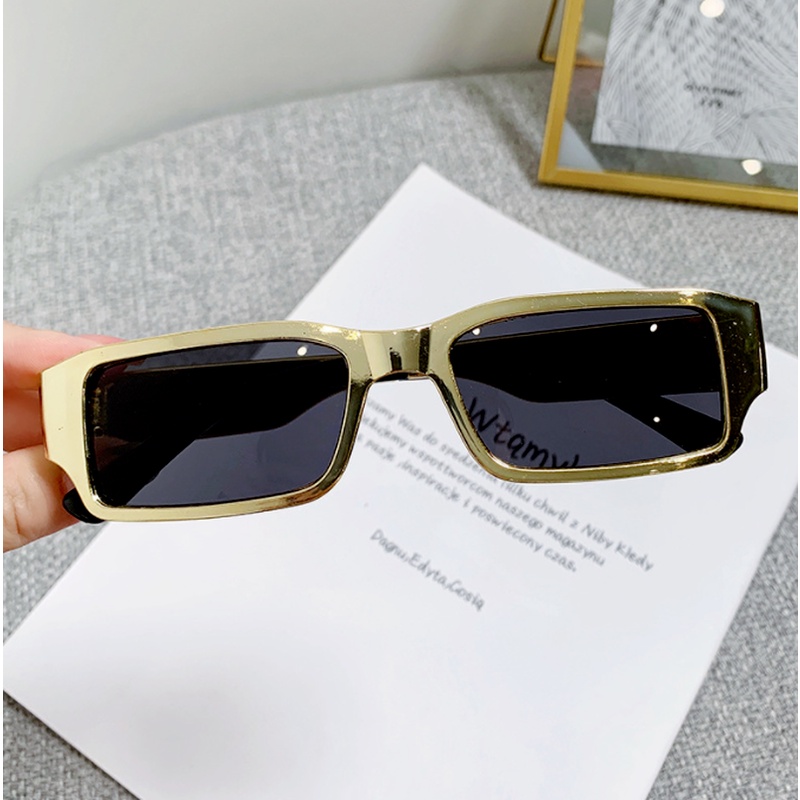 (KIQI-FASHION) COD Kính Mát Gọng Kim Loại Hình Chữ Nhật Chống Tia Uv400 Thời Trang Mới