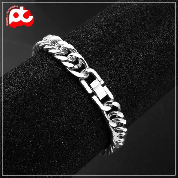 Lắc tay nam kiểu lặc đôi titan cao cấp rẻ đẹp khóa bộ cao cấp thép không gỉ PT JEWELRY cỡ 10mm màu trắng PTLTNA15