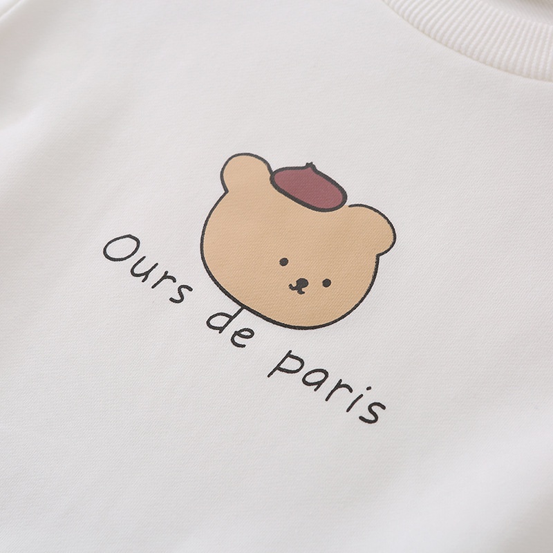 Bộ Áo Liền Quần Dài Tay Vải Cotton Mềm In Hình Gấu Dễ Thương Cho Bé