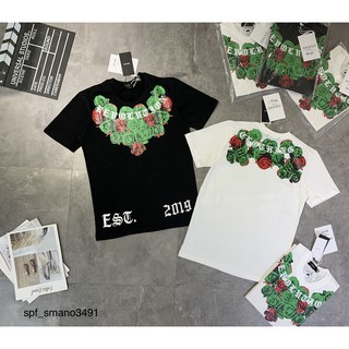Áo thun nam MIKENCO2 hoa hồng xanh in 2 mặt, nam nữ basic, unisex, cotton co giãn 4 chiều