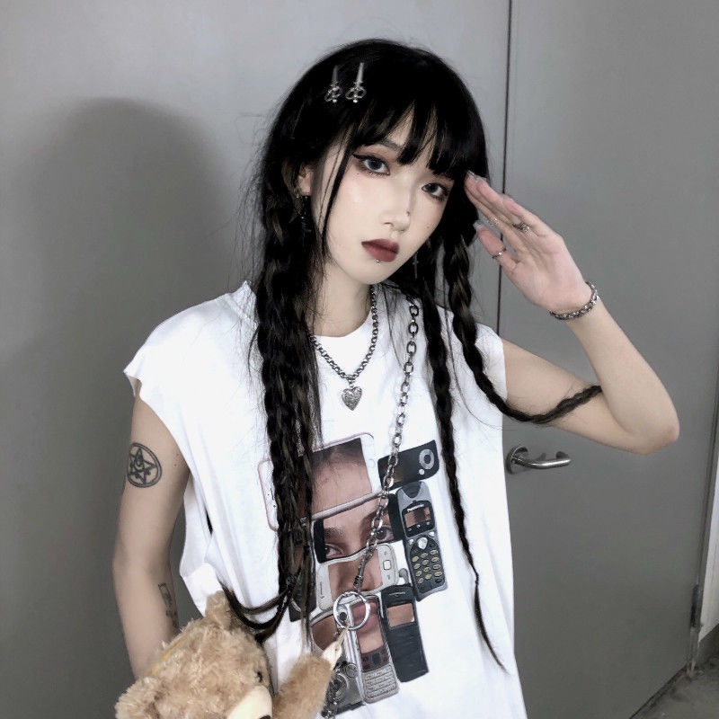 Jiashucheng Áo Thun Không Tay Dáng Rộng Phong Cách Harajuku Thời Trang Mùa Hè Hàng Mới Dành Cho Bạn Nữ