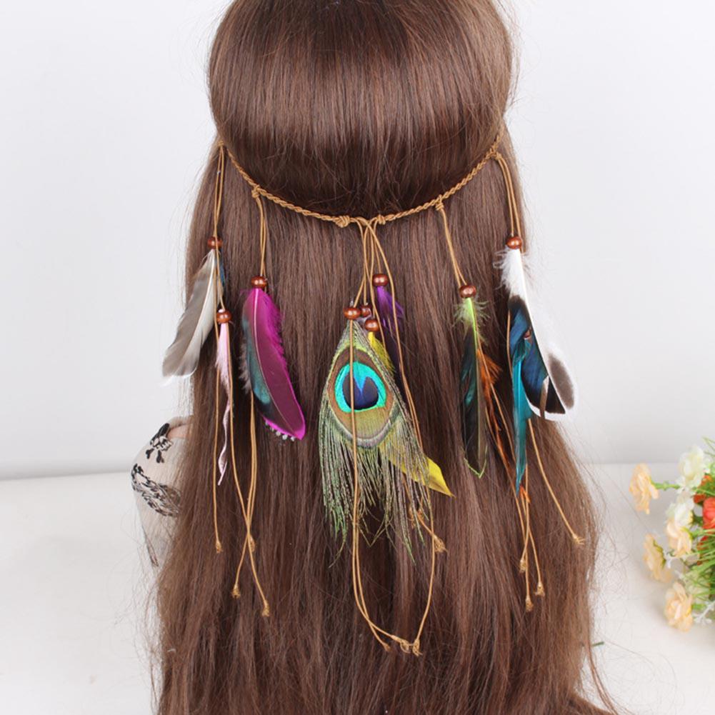 Băng Đô Cài Tóc Đính Lông Vũ Phong Cách Boho Cho Nữ