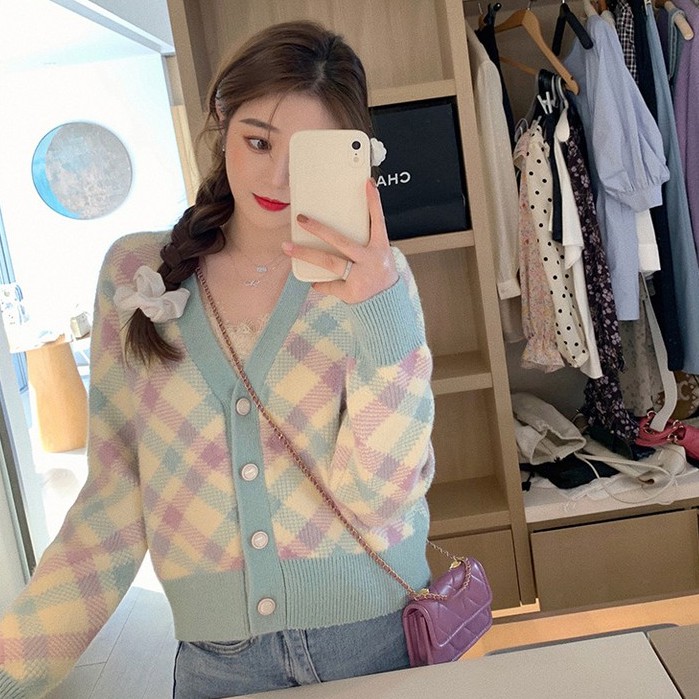Áo khoác cardigan cổ chữ V màu sắc thời trang