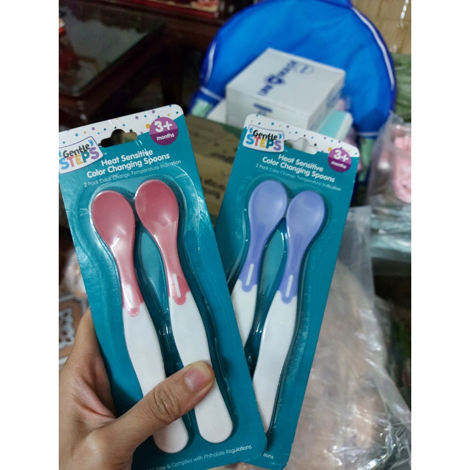 Set 2 thìa báo nóng Gentle Steps cao cấp dùng an toàn cho bé
