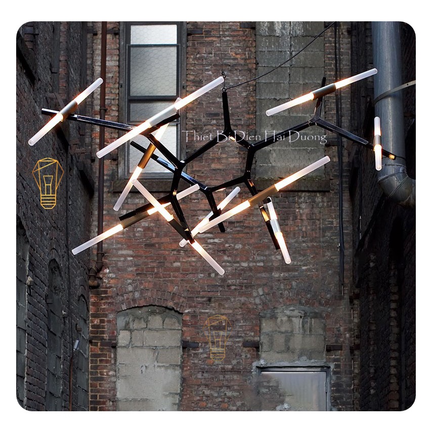 Đèn Chùm Energy Green Lighting Decor Xương Cá 20 Tay (Đen/Vàng) - Tặng kèm 20 bóng led - Bảo hành 12 tháng