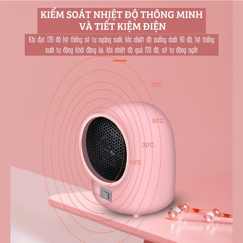 Quạt sưởi mini để bàn, Máy sưởi mini để bàn yên tĩnh nhỏ gọn công suất 400w