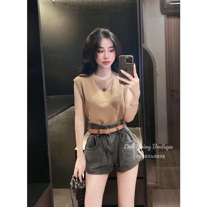 Áo len nữ lỗ phối dây xích trái tim hàng Quảng Châu cao cấp