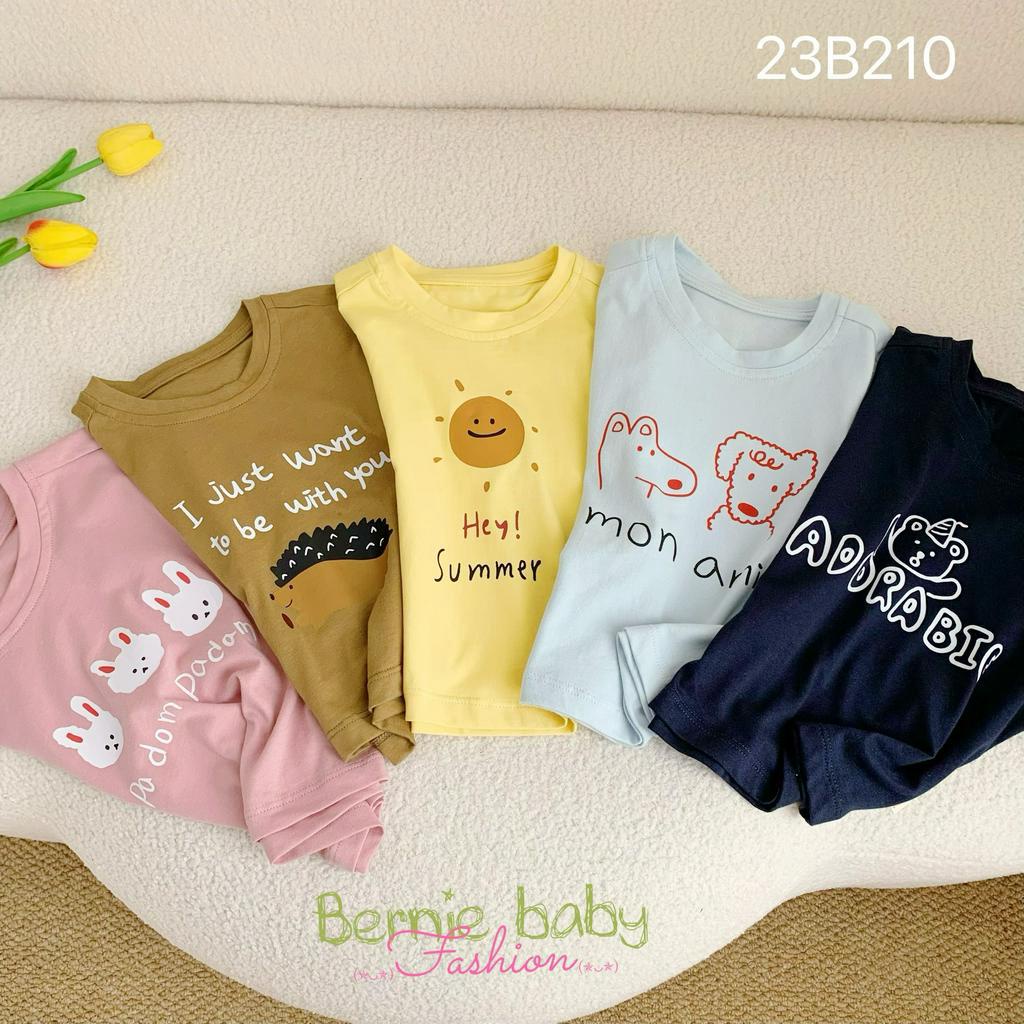 Bộ cotton ba lỗ cánh rơi unisex cho bé, bộ thun trơn màu in hoạ tiết cute dễ thương Bernie