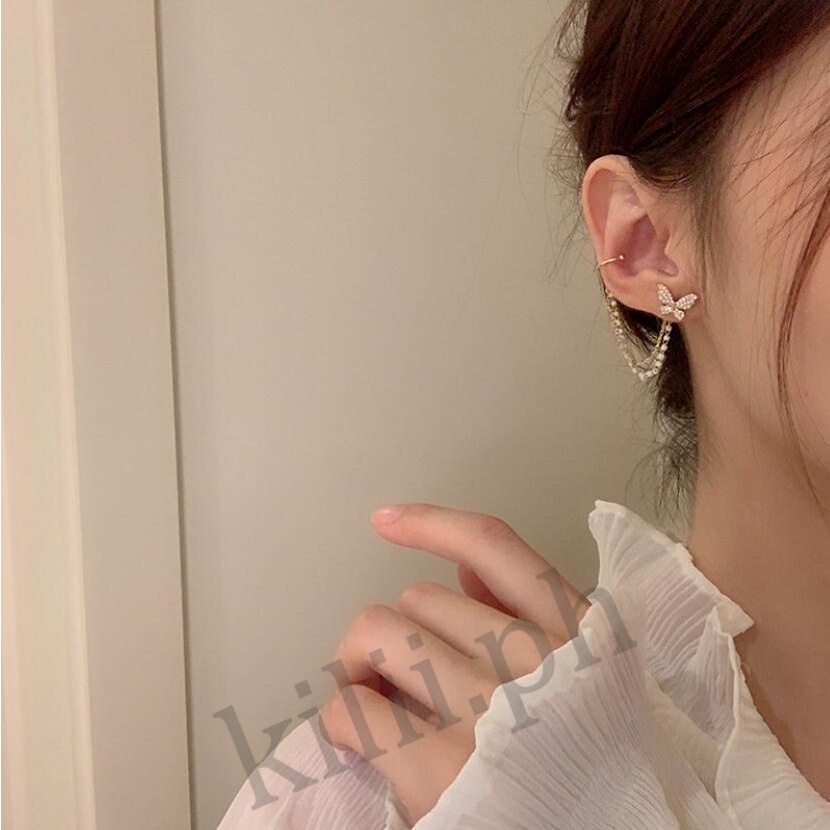 Kilii Đôi Bông Tai Dáng Dài Hình Bướm Đính Ngọc Trai Thời Trang