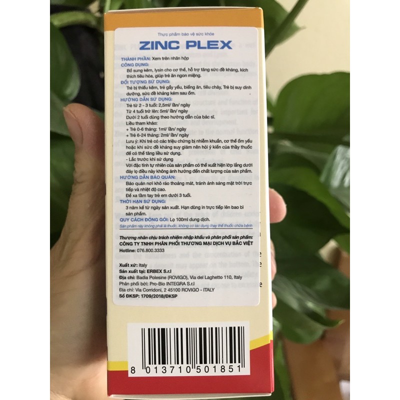 Siro ZinC Plex bổ sung Kẽm, Lysine, Selen giúp bé tăng đề kháng, ăn ngon. Chai 100ml. Nhập khẩu từ Italy.