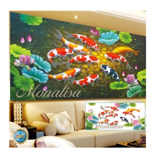Tranh đính đá cửu ngư quần hội 160x70cm