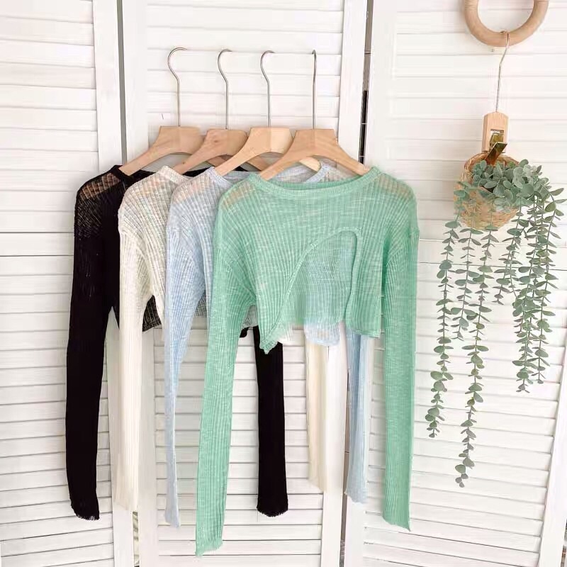 Set áo len dệt kim mỏng croptop màu pastel kiểu áo khoét lệch + áo 2s 2 dây yếm lệch