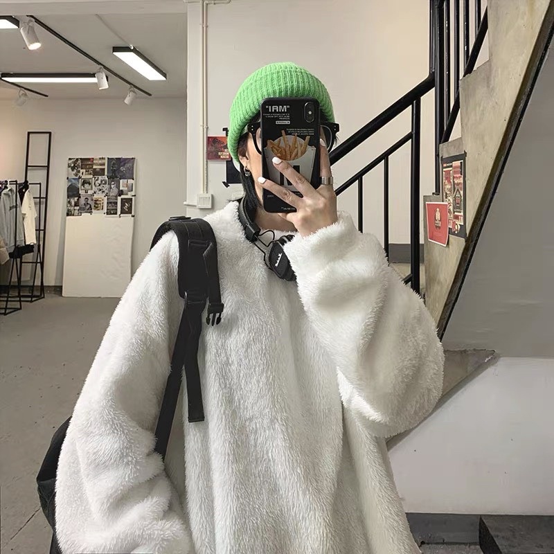 Áo Sweater Lông Tay Dài Cổ Tròn Dày Dặn Ấm Áp Cho Nam Nữ