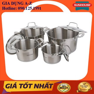 Bộ nồi inox sunhouse sh783, bộ 4 nồi inox 5 đáy kích thước 16,20,24,28cm