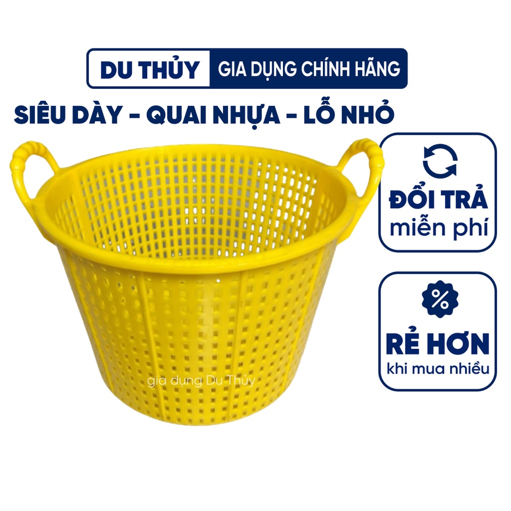 Sọt nhựa tròn loại dày, lỗ nhỏ, quai nhựa thích hợp đựng trái cây, đựng tôm cá, đựng quần áo của Du Thủy-cần xé cá cơm