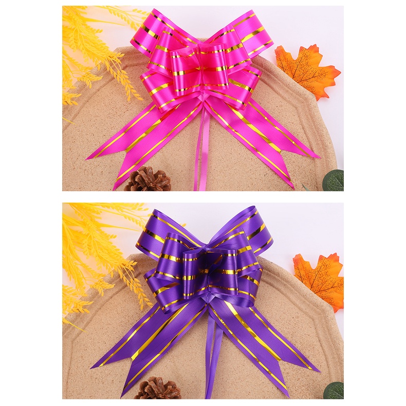 Combo 10 nơ rút 5cm, 3cm, 1.8cm, 1.2cm nơ rút trơn sọc vàng, phụ kiện gói quà, trang trí, hangthuan87