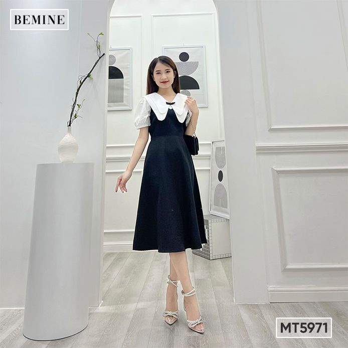 Đầm cổ cánh bướm đính nơ BEMINE MT5971
