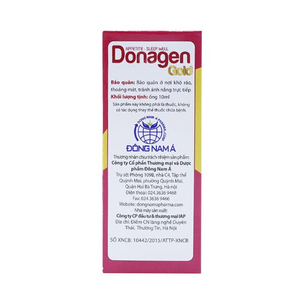 Siro Donagen Gold - Hỗ trợ bé ăn ngon, ngủ tốt (Hộp 20 ống, ống 10ml)