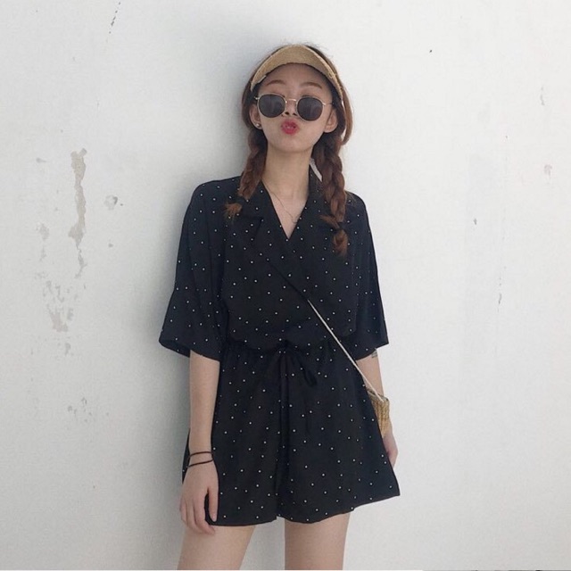 Jumpsuit ulzzang đen chấm bi