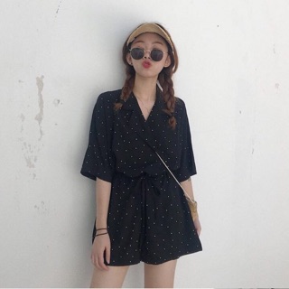 Jumpsuit ulzzang đen chấm bi