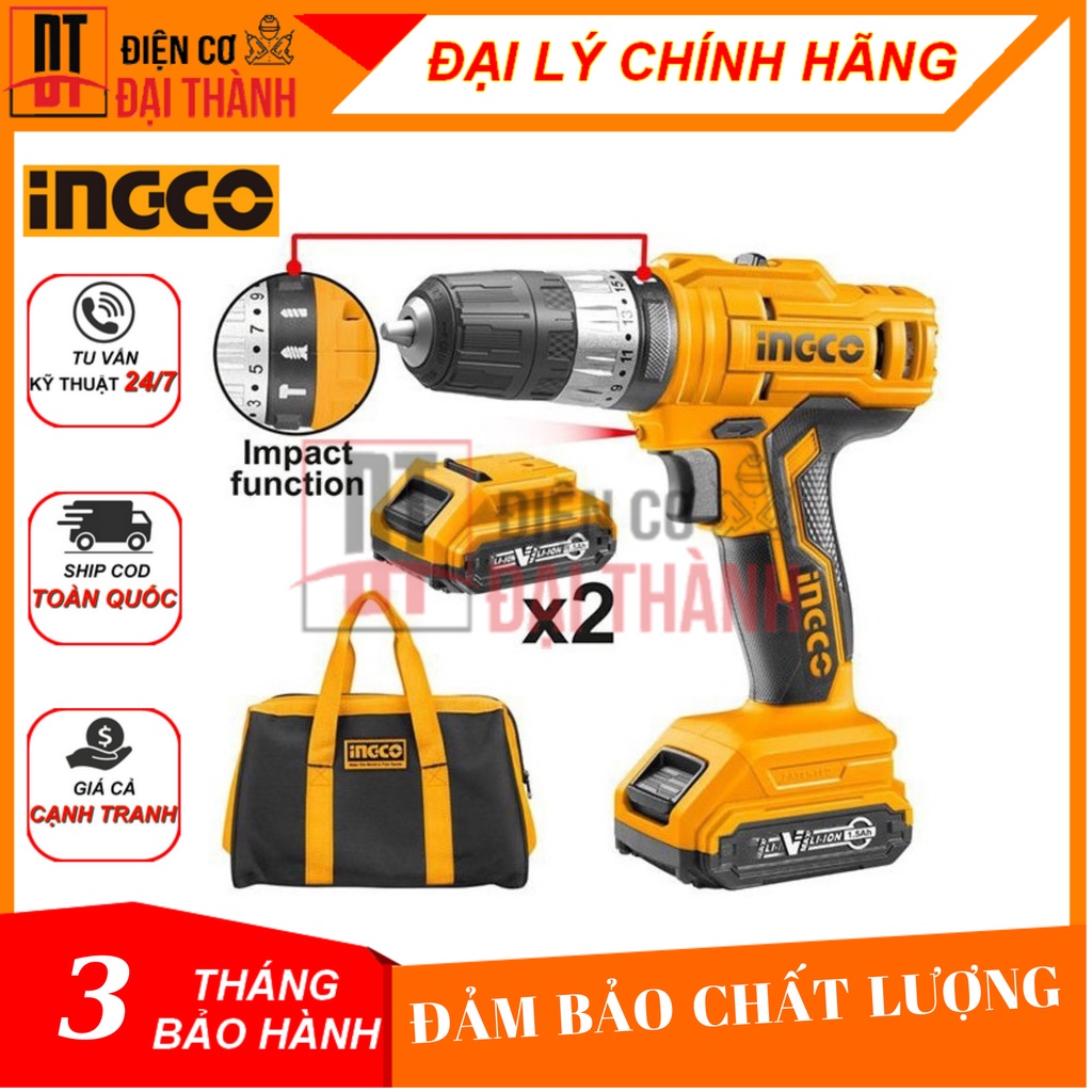 Máy khoan búa dùng pin INGCO CIDLI1612 16.8V, 2kg, 3 chế độ hoạt động
