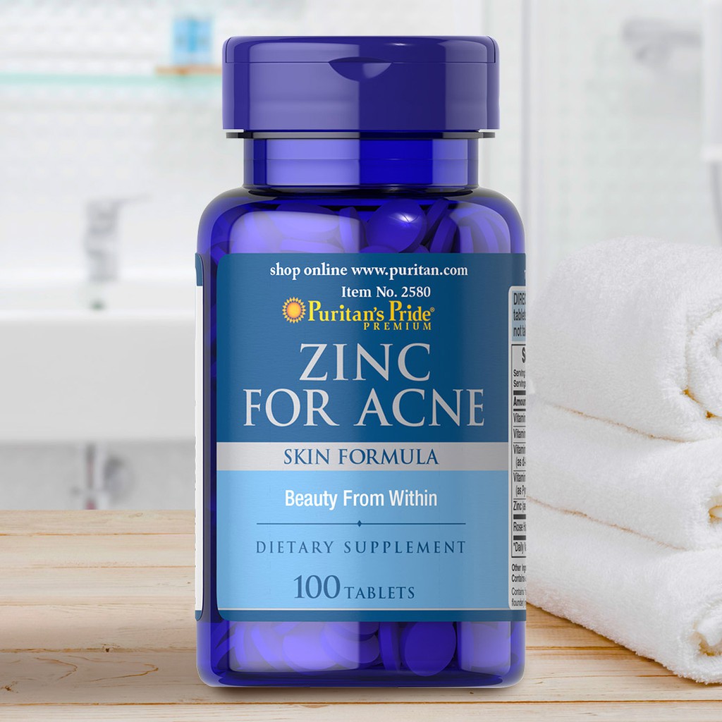 Viên uống Kẽm trị mụn, giảm nám Zin For Acne Puritan's Pride Mỹ