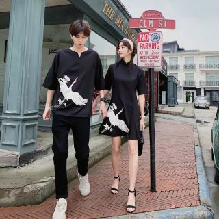 Sét áo váy đôi thêu hạc có bigsize