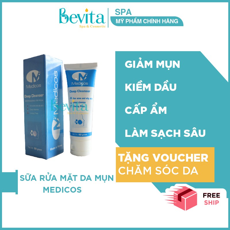 Sữa rửa mặt giảm mụn Medicos Deep Cleanser 60gr, sữa rửa mặt kiềm dầu - Bevita