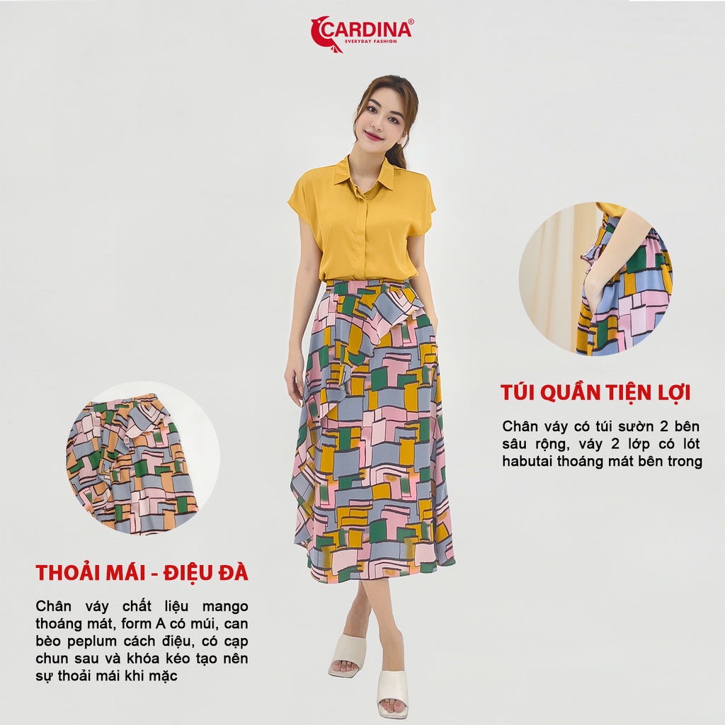 Chân Váy Nữ 𝐂𝐀𝐑𝐃𝐈𝐍𝐀 Đồ Công Sở Chất Lụa Mango Nhật Cao Cấp 2 Lớp Dáng Xòe Họa Tiết Hoa Cách Điệu 2CV02.(Không Kèm Áo)
