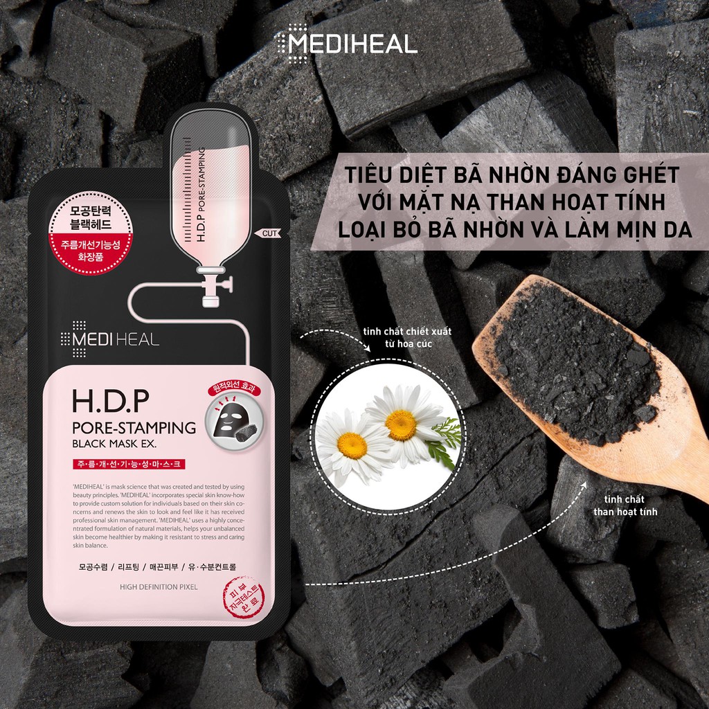 Mặt Nạ Than Hoạt Tính se khít chân lông Mediheal H.D.P Pore-Stamping Charcoal-Mineral Mask _ Mediheal Chính Hãng